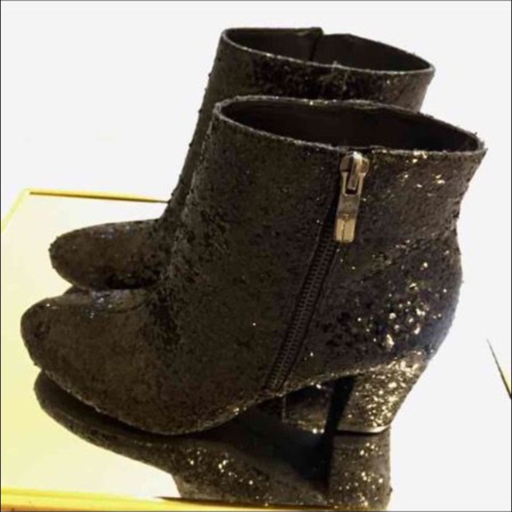 BCBG Black Glitter Platform Booties